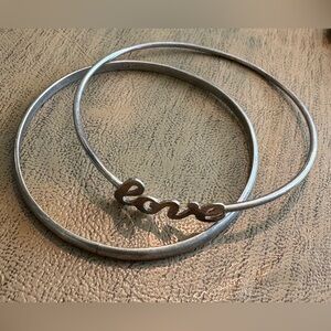 Vintage Duo Sterling Silver 'Love' Script Bangle Bracelet